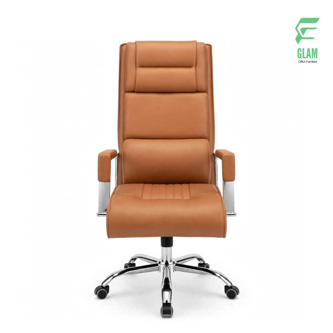 GLAM 3-Part High Back Ergonomic Artificial Leather Executive Office Chair in Biscuit Color
