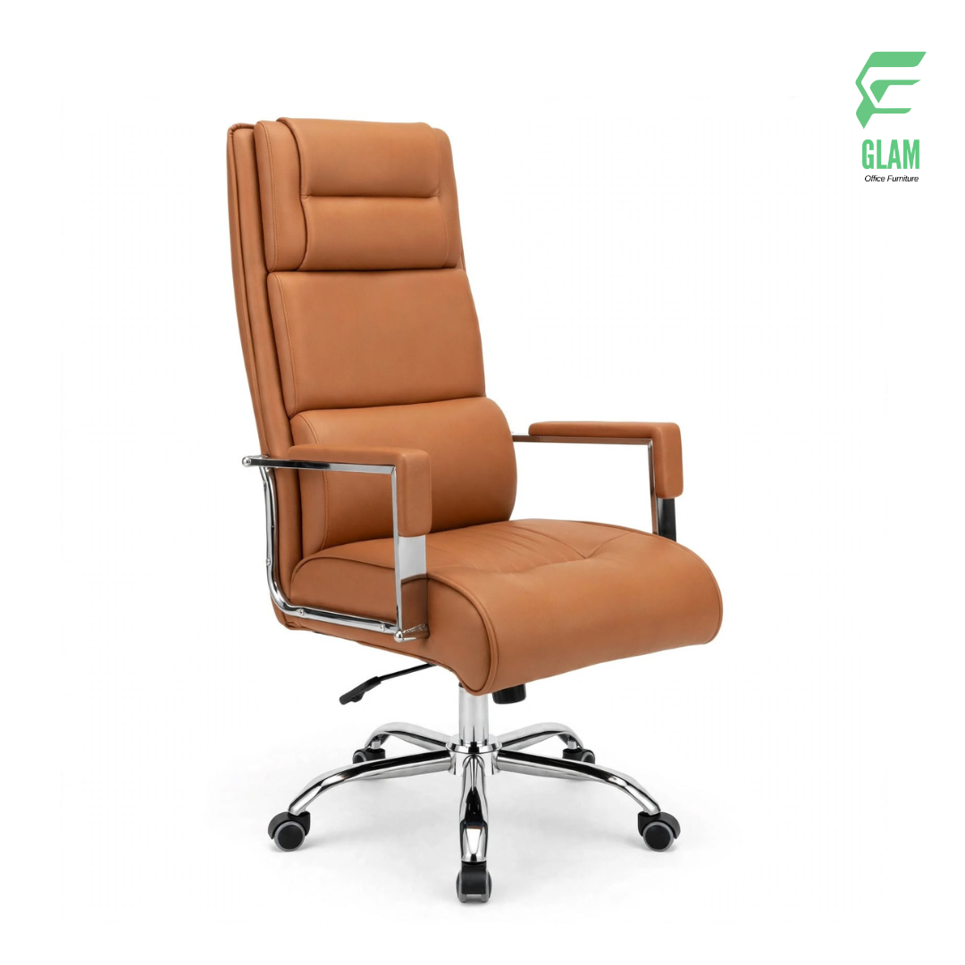 GLAM 3-Part High Back Ergonomic Artificial Leather Executive Office Chair in Biscuit Color