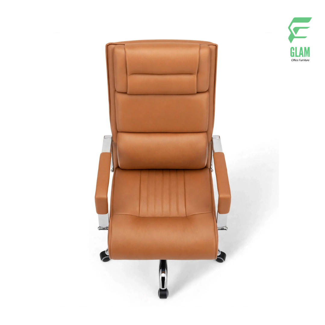 GLAM 3-Part High Back Ergonomic Artificial Leather Executive Office Chair in Biscuit Color